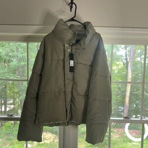 Fashion Nova Norton Cropped Olive Green Puffer Jacket